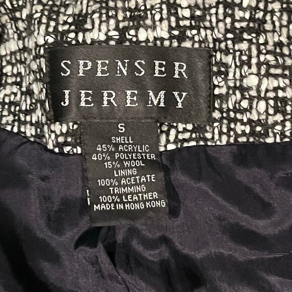 Spenser Jeremy Tweed Zip Front Blazer Jacket Leather Old Money professional work - Picture 10 of 12
